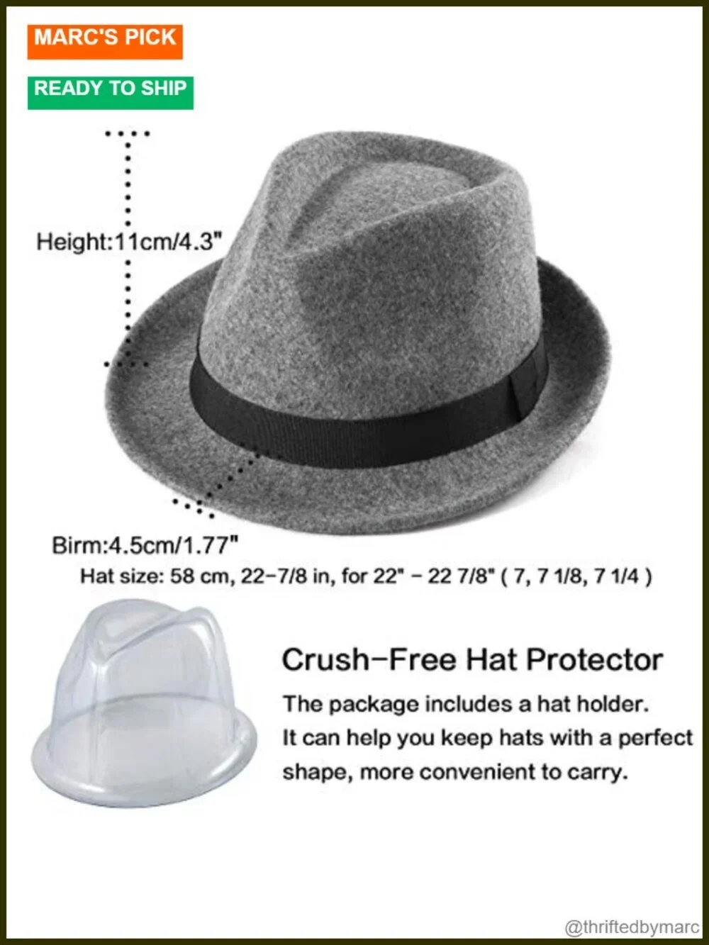 Trilby Fedora Hat 1920s Short Brim Wool Felt Panama Cap 7 1/4